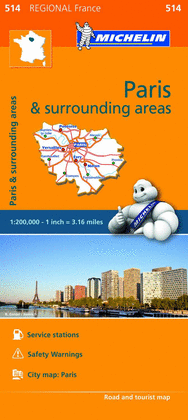 PARIS-SURROUNDING AREAS 514 FRANCIA MAPA REGIONAL