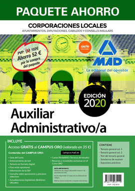 PAQUETE AHORRO AUXILIAR ADMINISTRATIVO DE CORPORACIONES LOCALES. AHORRA 62  (IN